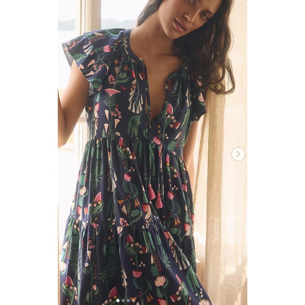 Megan Galanti for Anthropologie Tiered Dress Size XS Floral Botanical Boho